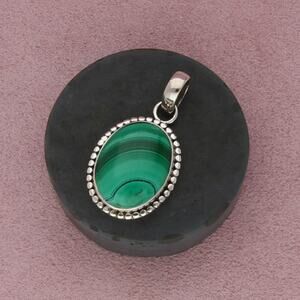 sterling silver malachite cabochon pendant